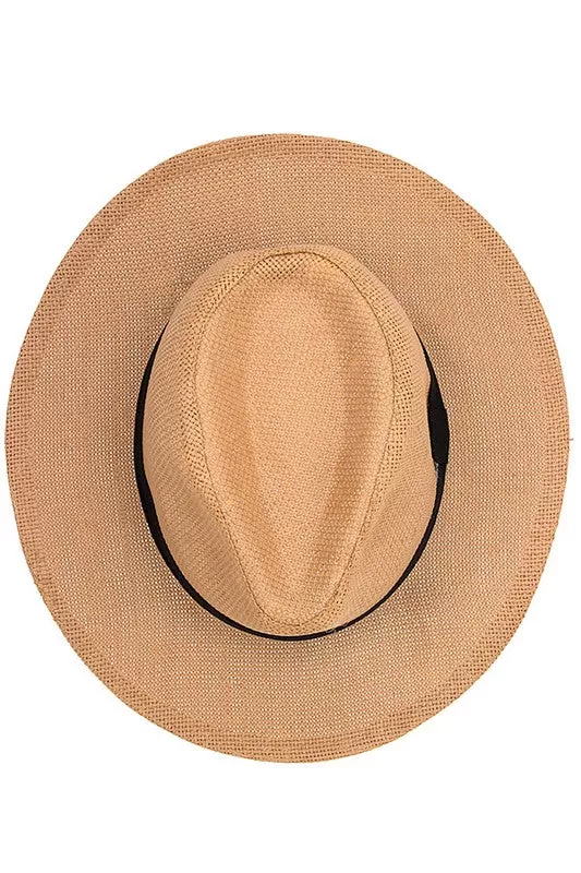 BLACK BAND ACCENT STRAW FEDORA SUN HAT -2 colors