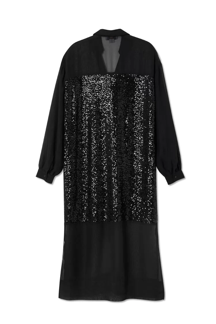 Black Sequin Lila Shirt Dress