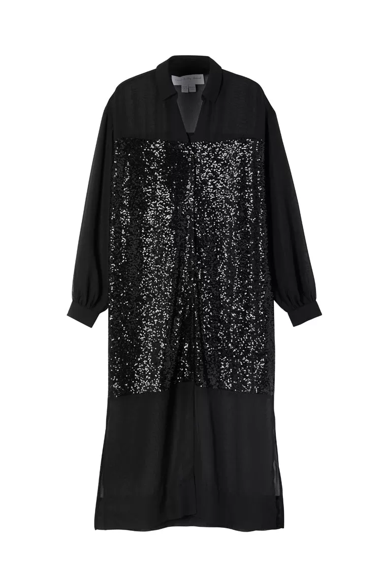 Black Sequin Lila Shirt Dress