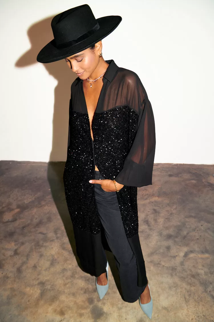 Black Sequin Lila Shirt Dress