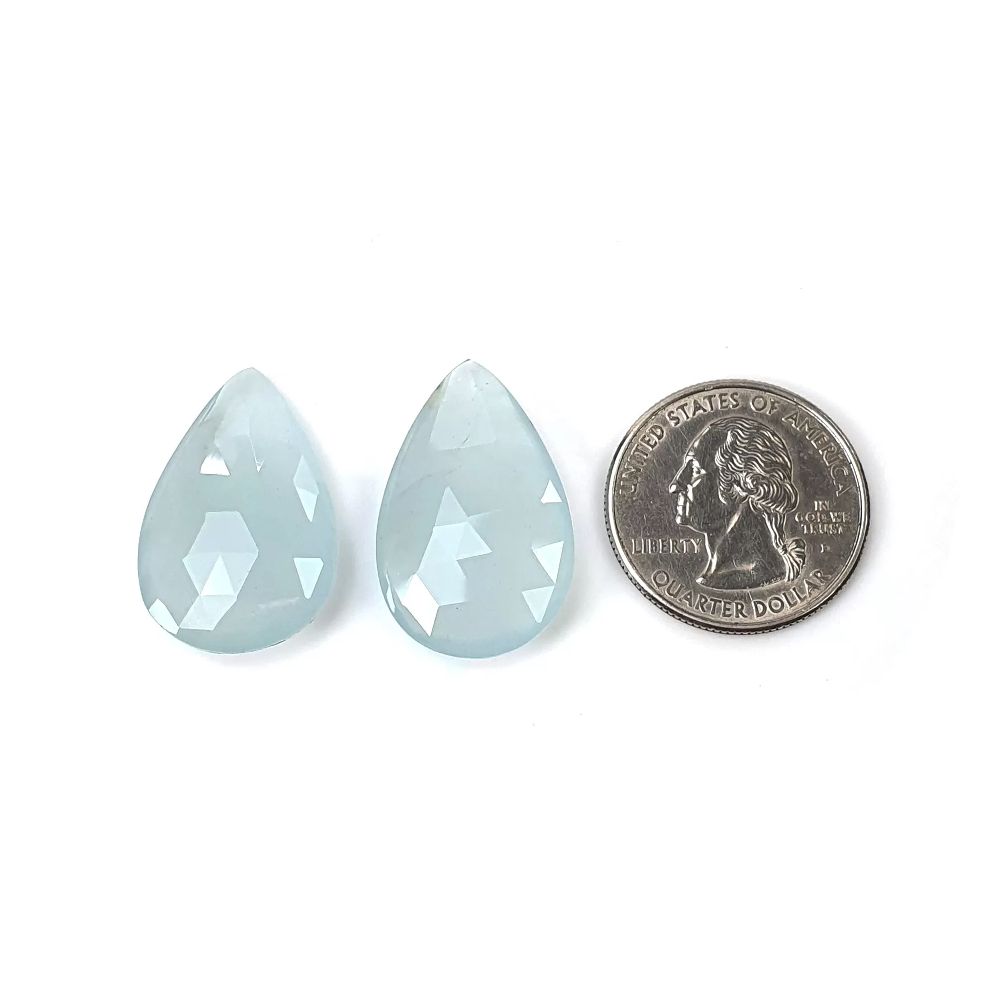 BLUE AQUAMARINE Gemstone Rose Cut : 43.00cts Natural Untreated Aqua Pear Shape Briolette 28*18mm - 29*18mm 2pcs