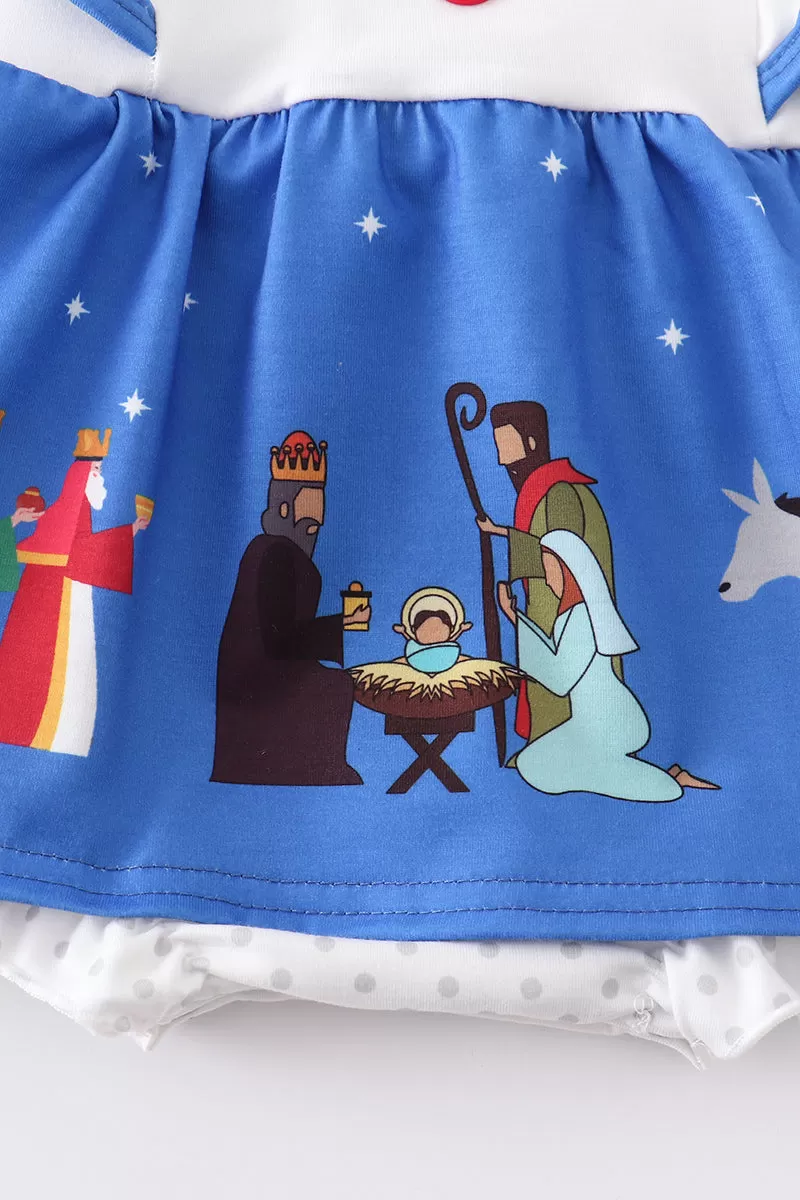 Blue nativity ruffle girl bubble