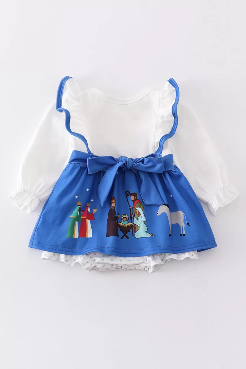 Blue nativity ruffle girl bubble