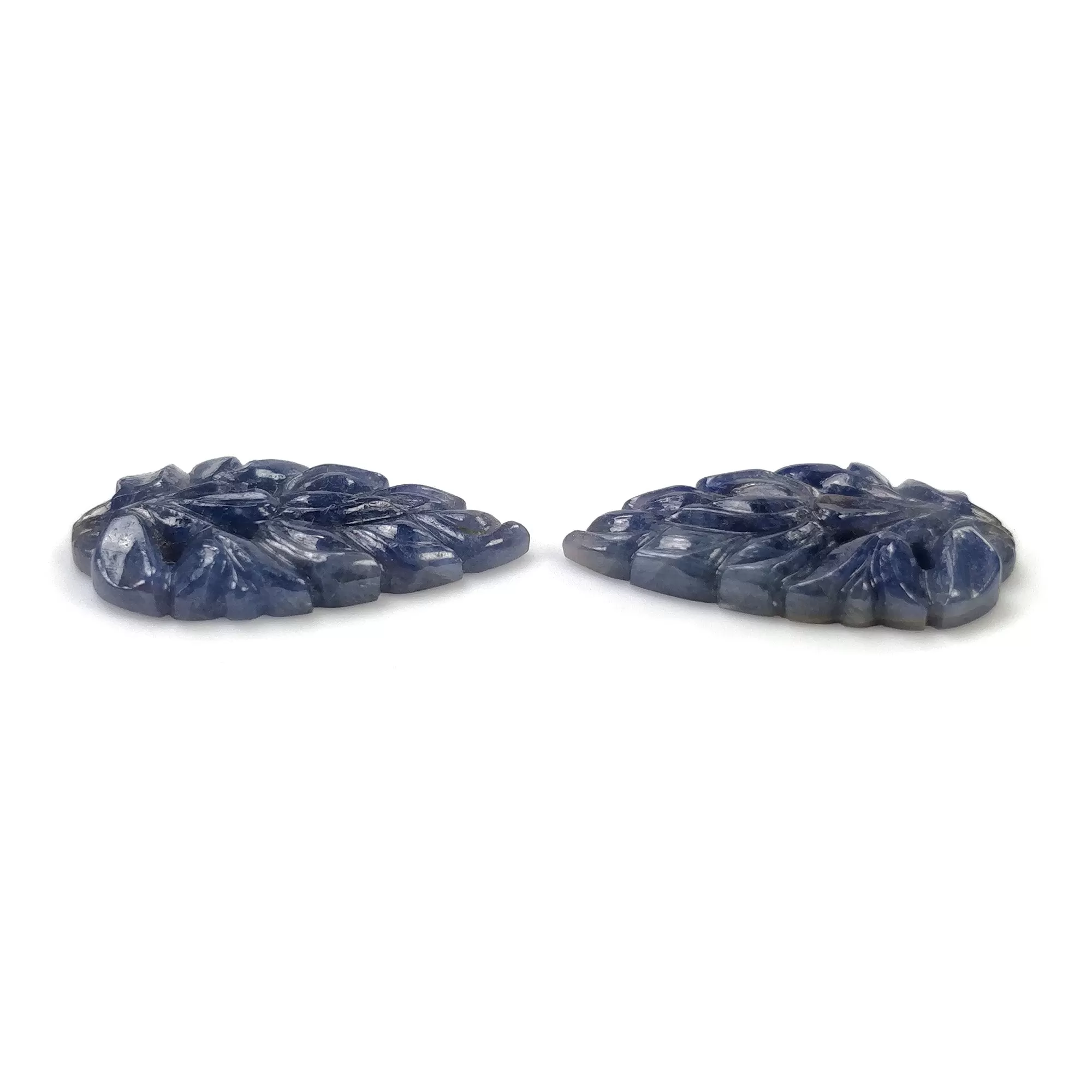 BLUE SAPPHIRE Gemstone Carving : 26.00cts Natural Untreated Unheated Sapphire Hand Carved Leaf 25*15mm Pair (With Video)