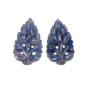 BLUE SAPPHIRE Gemstone Carving : 26.00cts Natural Untreated Unheated Sapphire Hand Carved Leaf 25*15mm Pair (With Video)