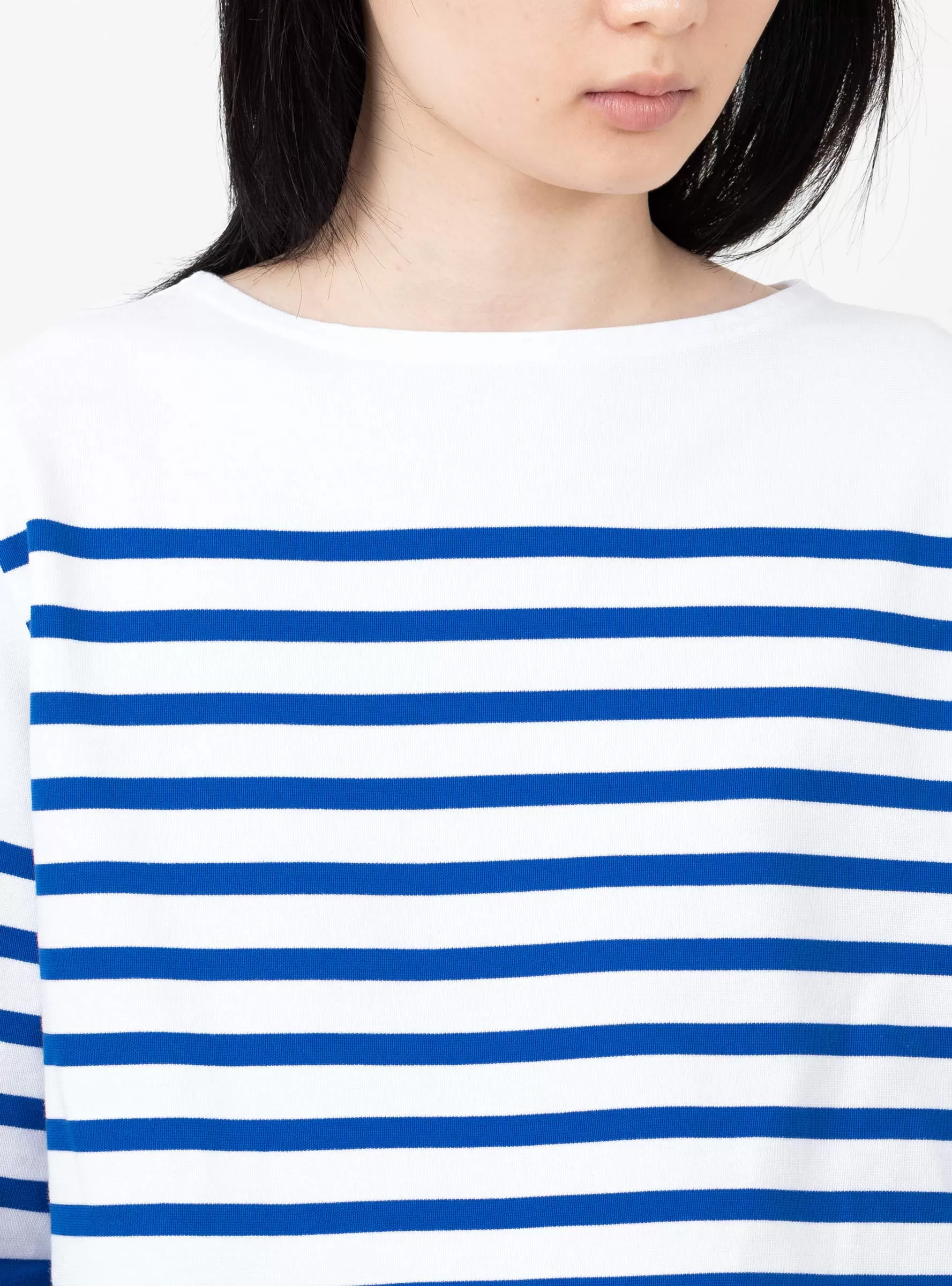 Boat Neck Striped Long Sleeve Tee White/Blue