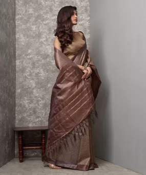 Brown coffee chhatisgarh handwoventussar silk saree