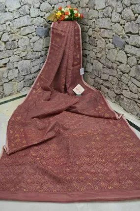 Brown Color Jamdani Saree with Allover Jamdani and Zari Weaving Work