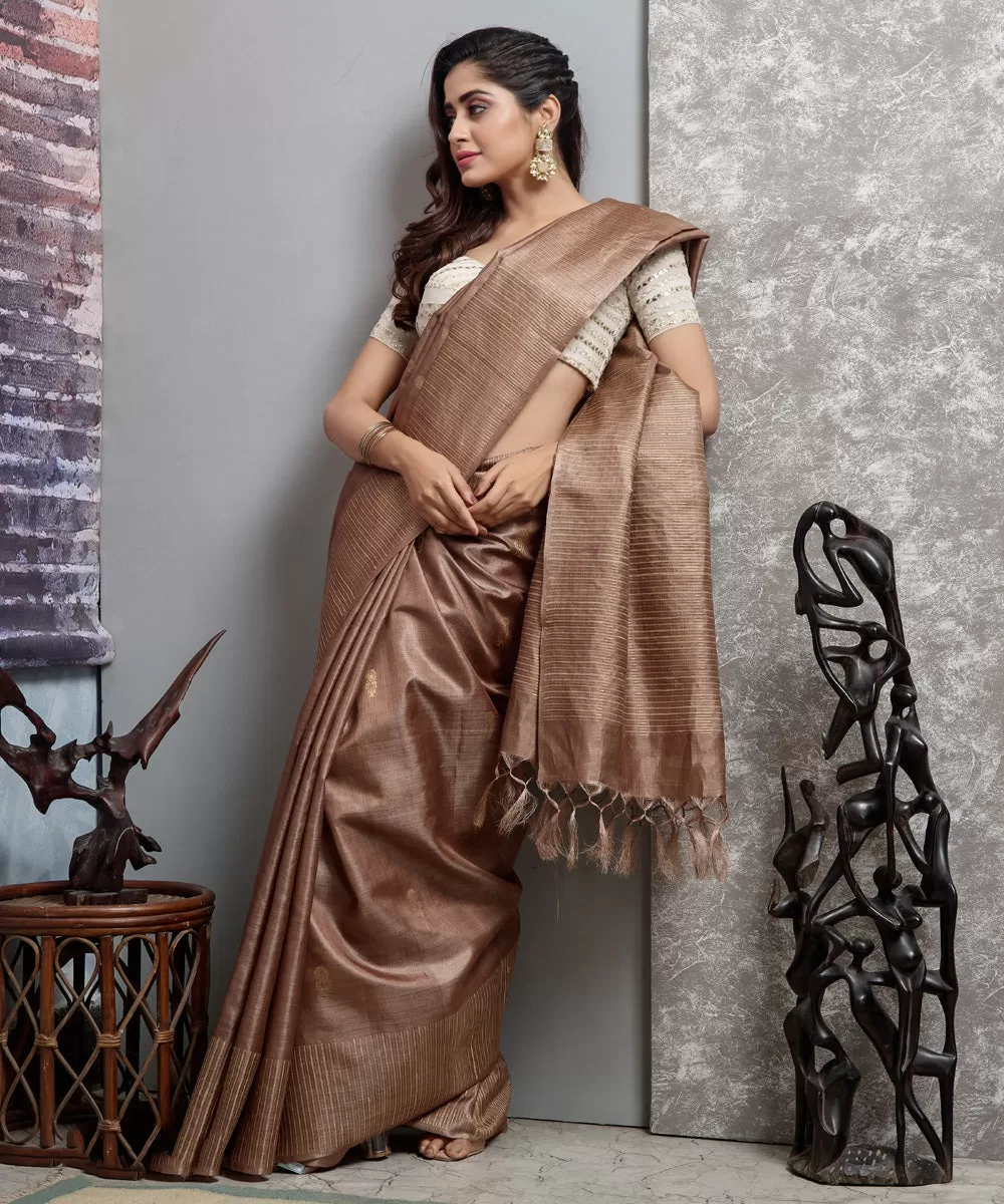 Brown handwoven tussar silk chhatisgarh saree