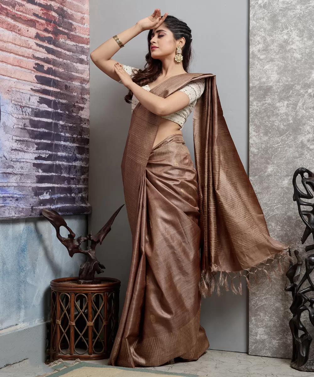 Brown handwoven tussar silk chhatisgarh saree