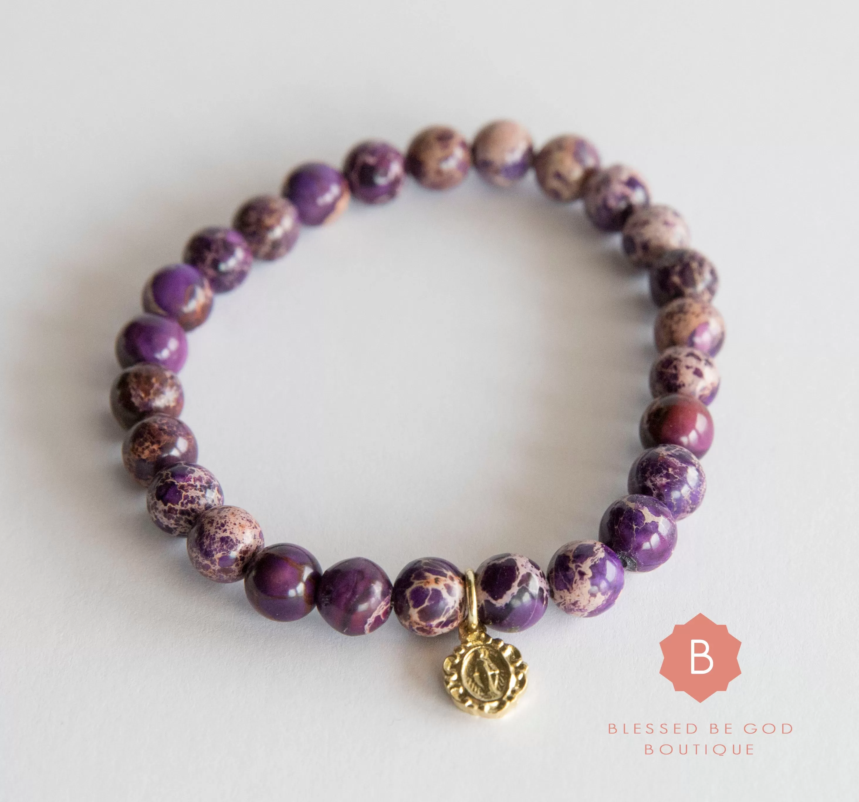 Catholic bracelet, Miraculous Medal, purple