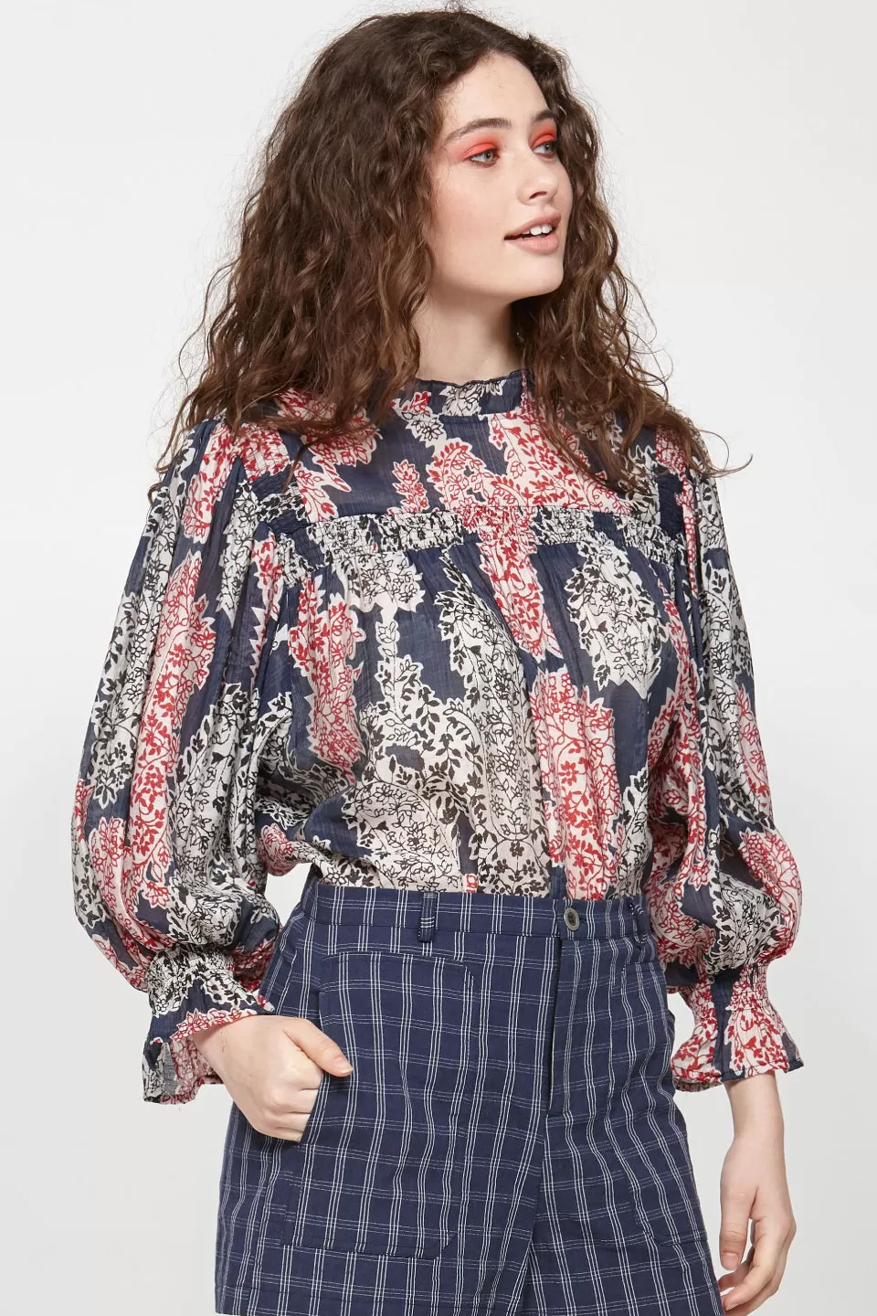 Chalet LS Navy Print Top