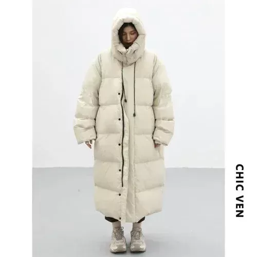 CHIC VEN Women's Down Coats Korean Loose Hooded Thick Warm Long Down Jacket Winter Coat for Women Female Parkas Outerwears 2023