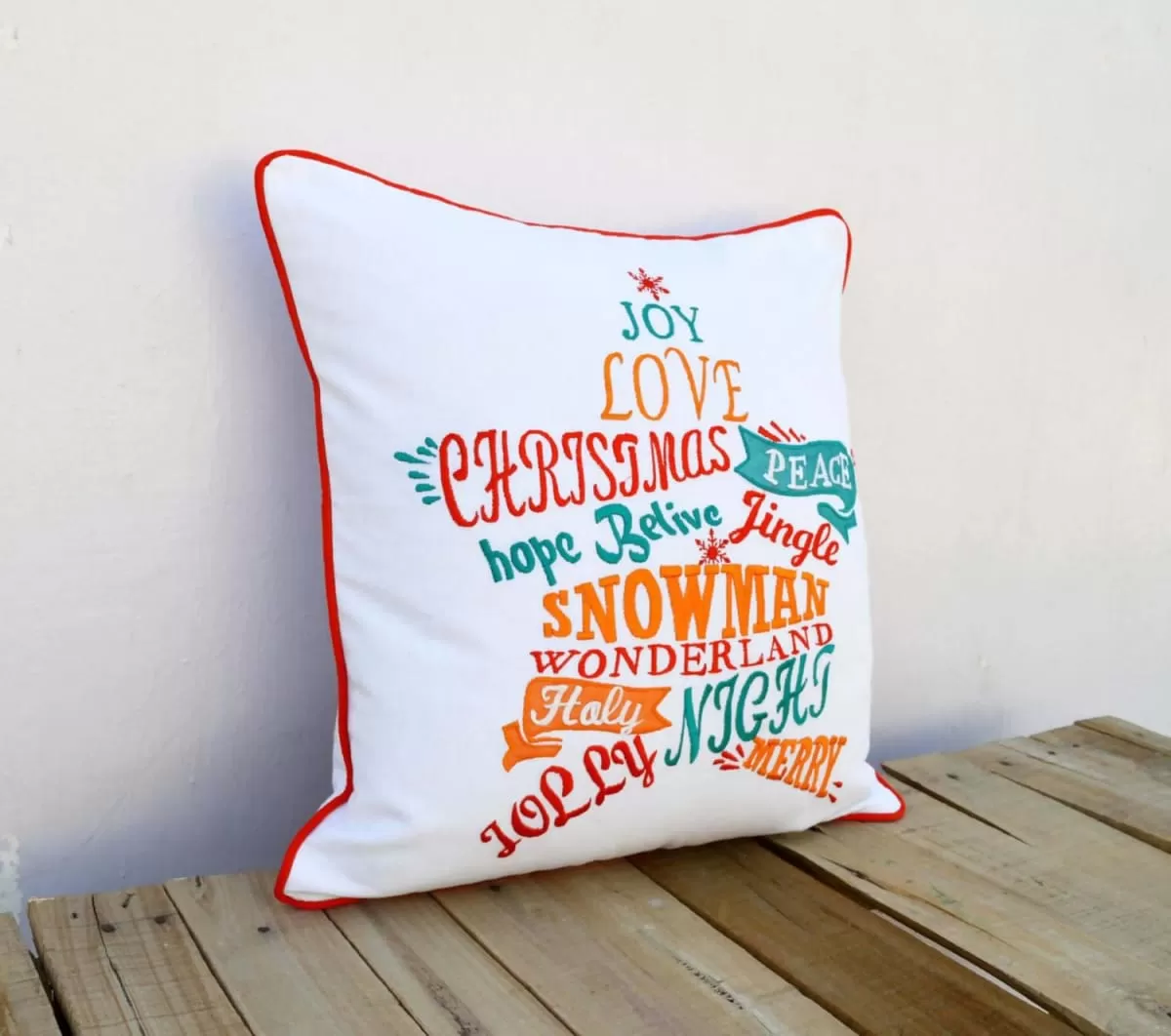 Christmas pillow cover, Star, geometrical, embroidered pillow size 16"X 16"