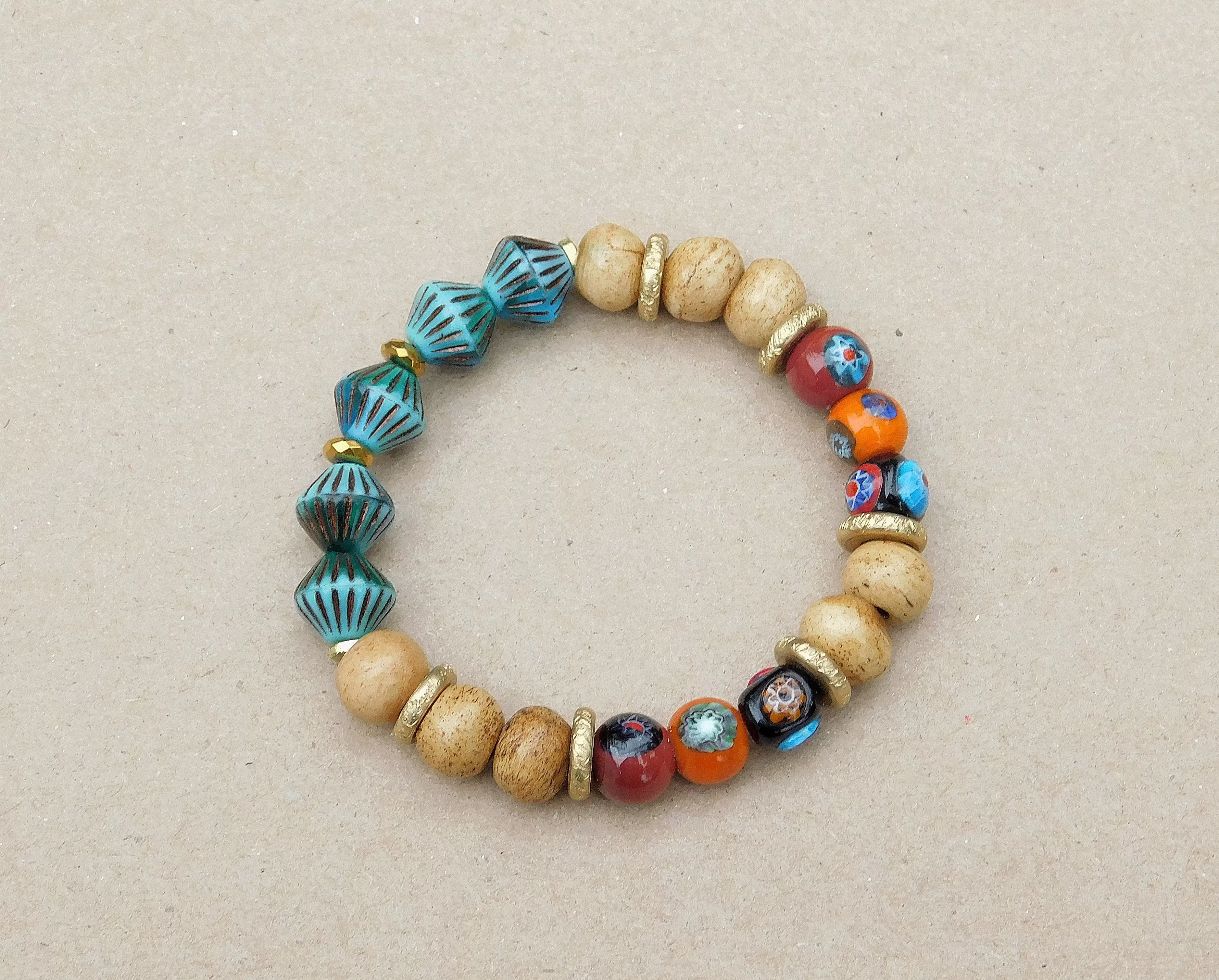 Colorful Lampwork and Czech Bead Bracelet