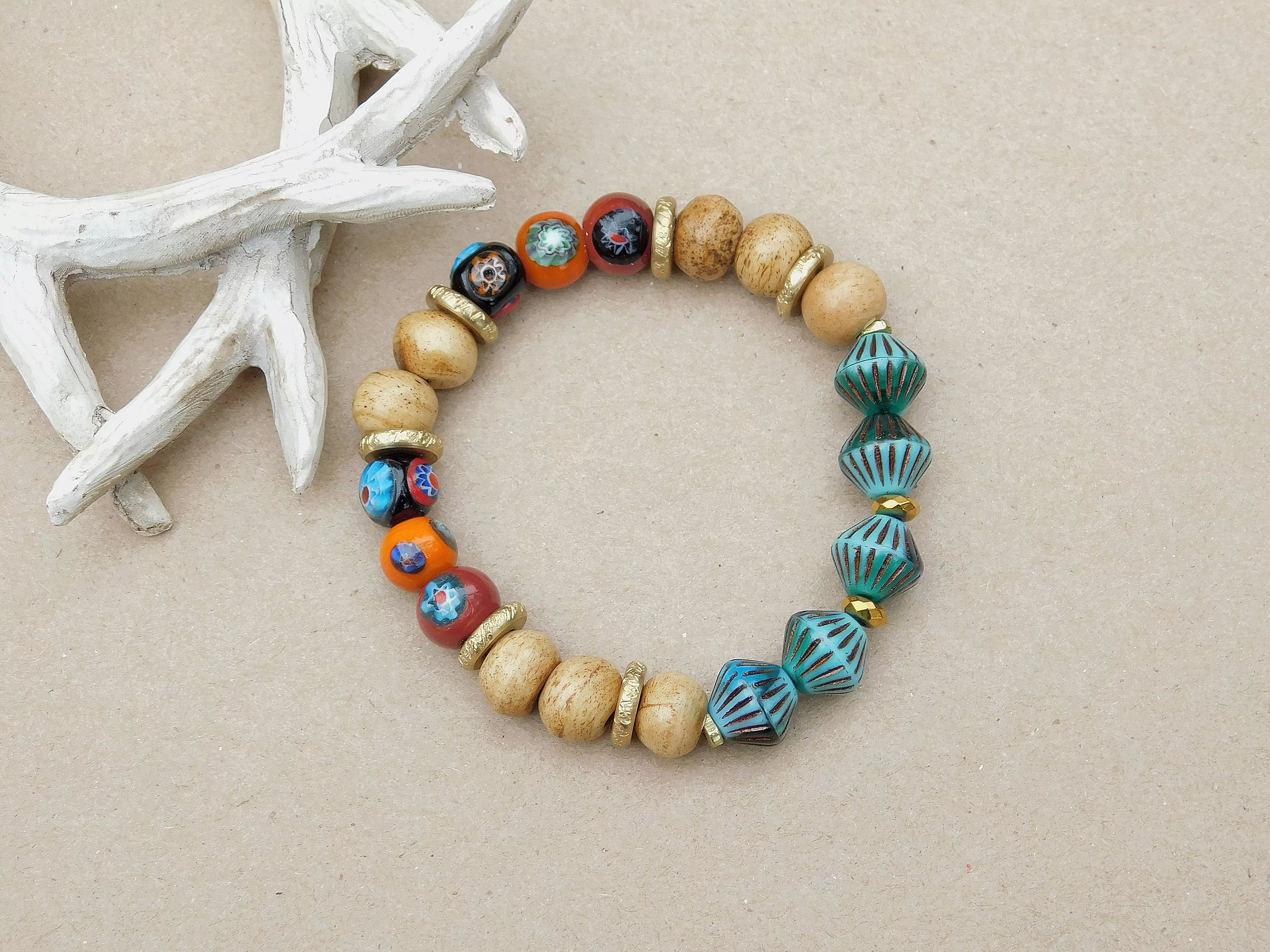 Colorful Lampwork and Czech Bead Bracelet