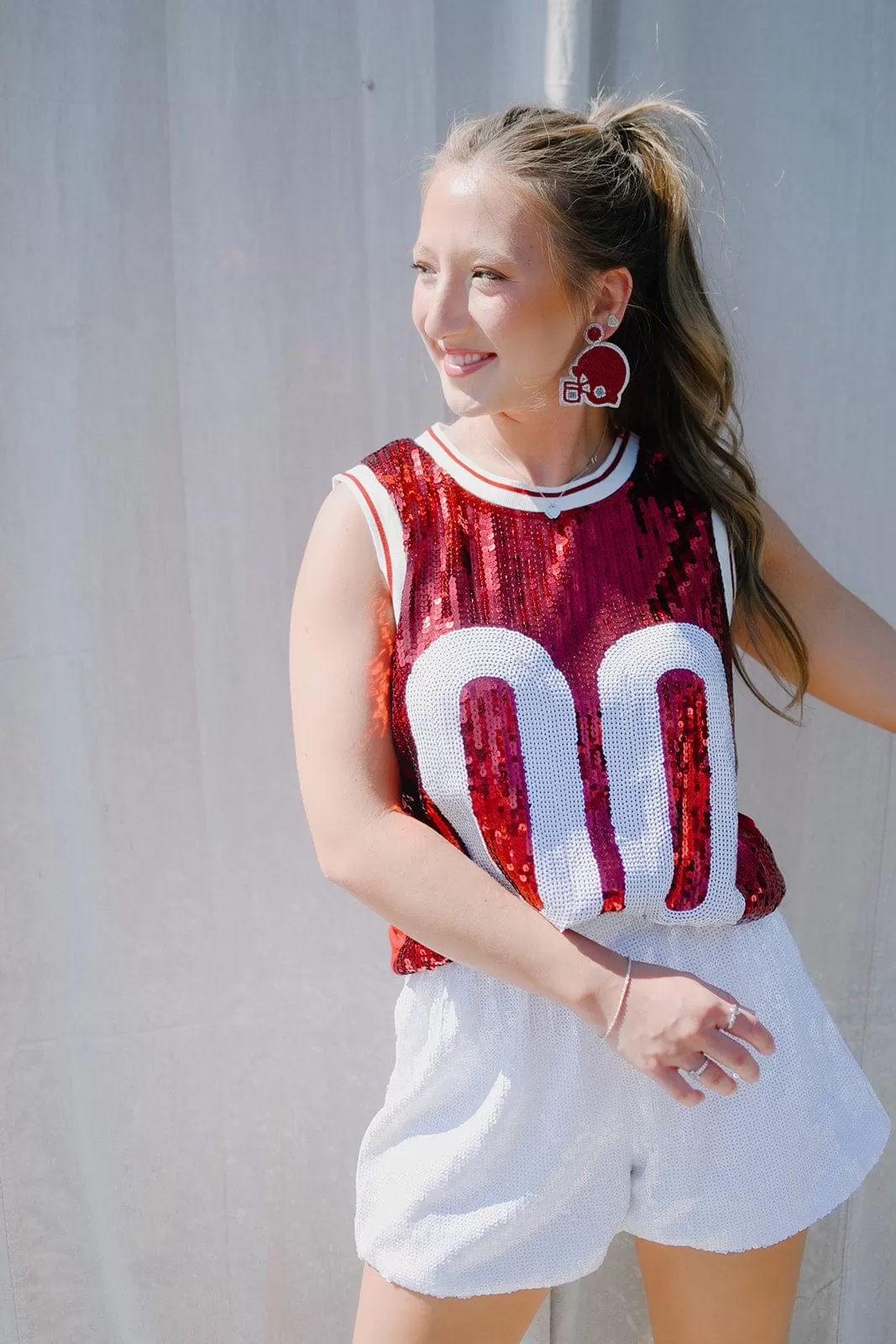 Crimson & White Sequin Sleeveless Jersey