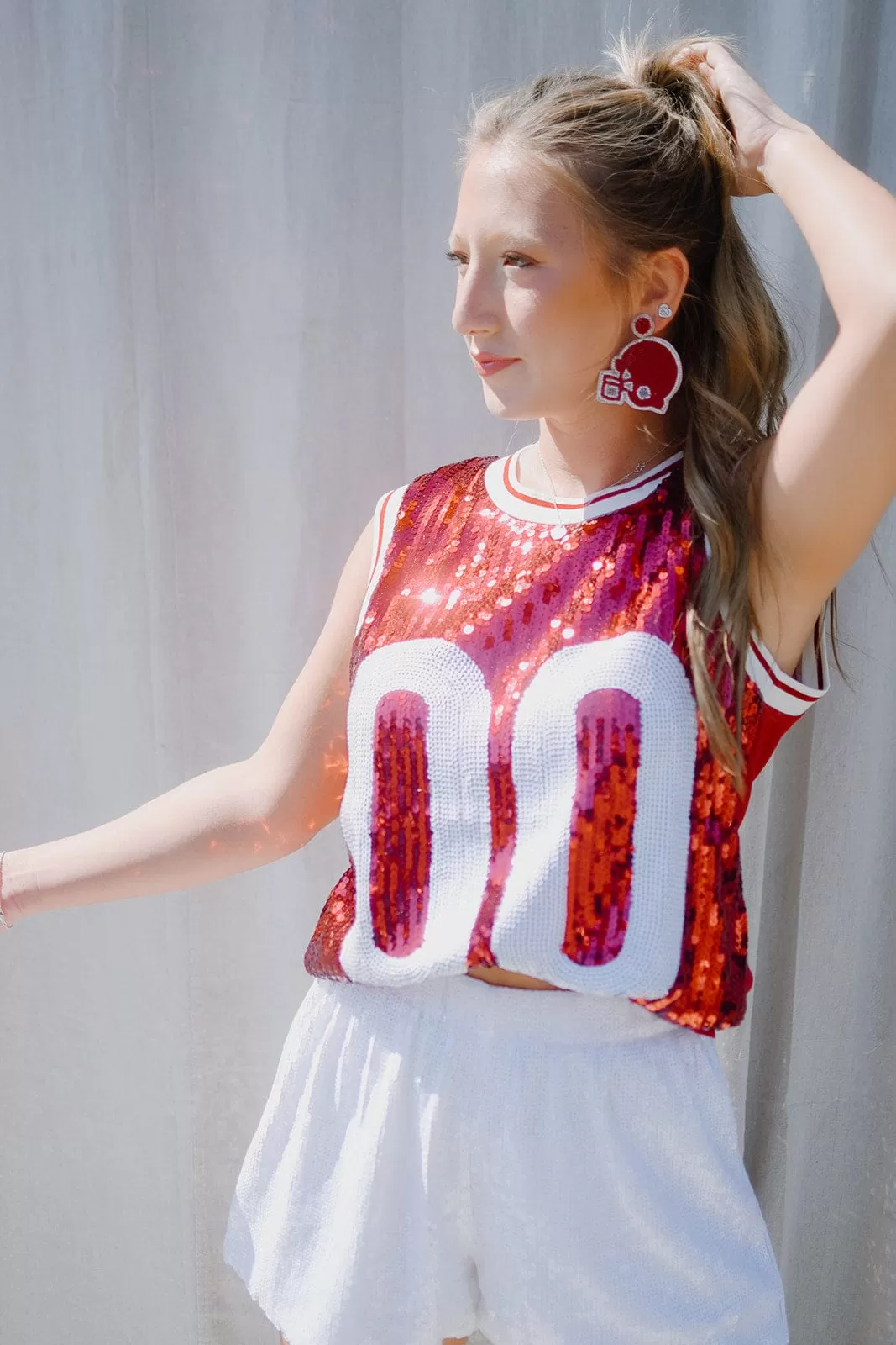 Crimson & White Sequin Sleeveless Jersey