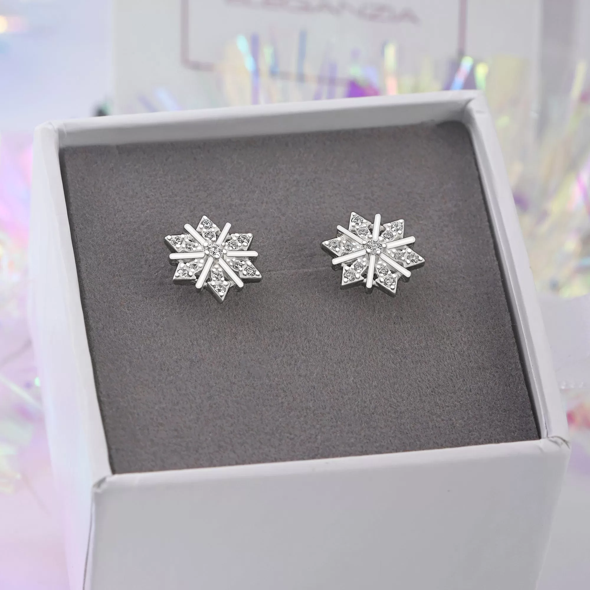 CZ Winter Star Snowflake Earrings Silver Stud Earrings