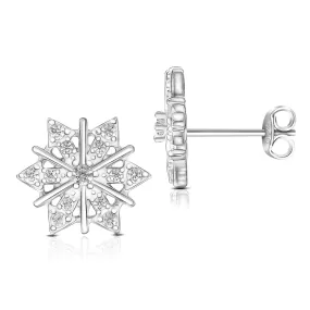 CZ Winter Star Snowflake Earrings Silver Stud Earrings