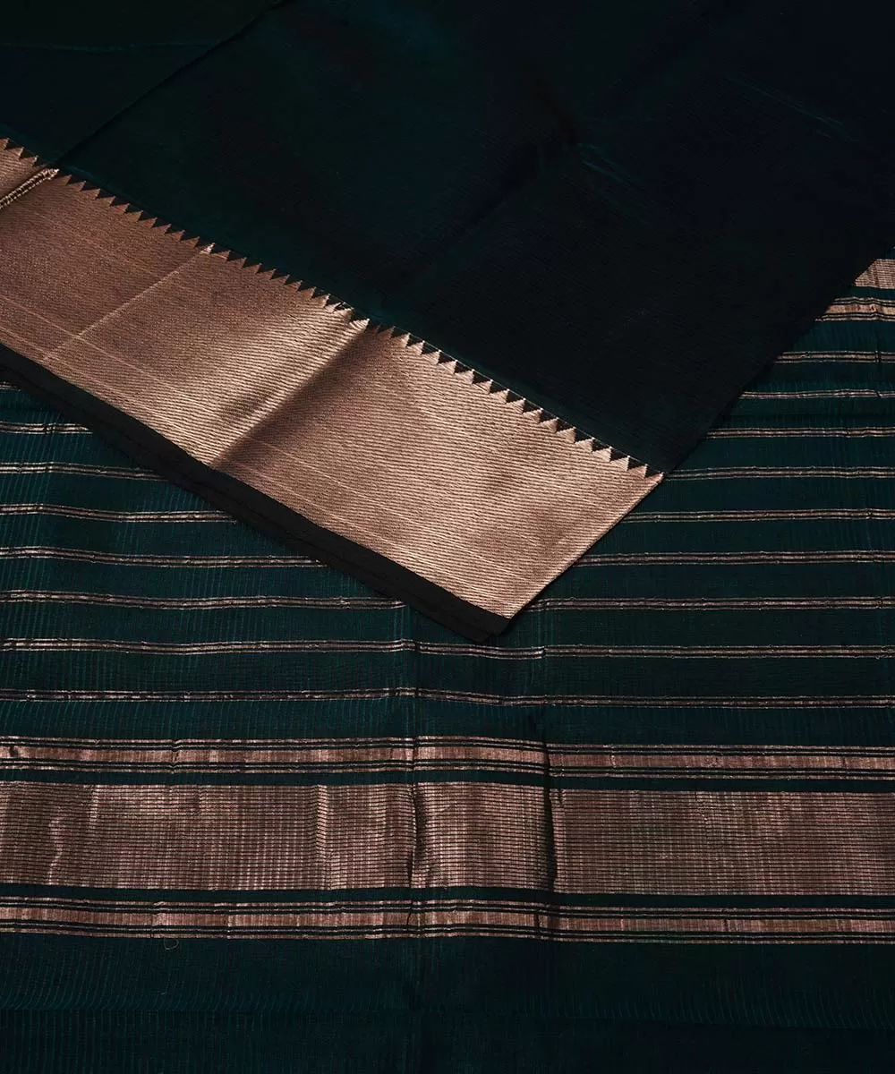 Dark green handloom mangalagiri cotton silk saree