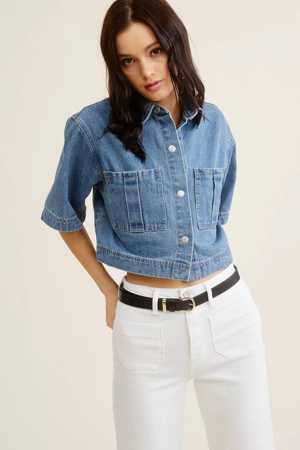 Denim Short Sleeve Top