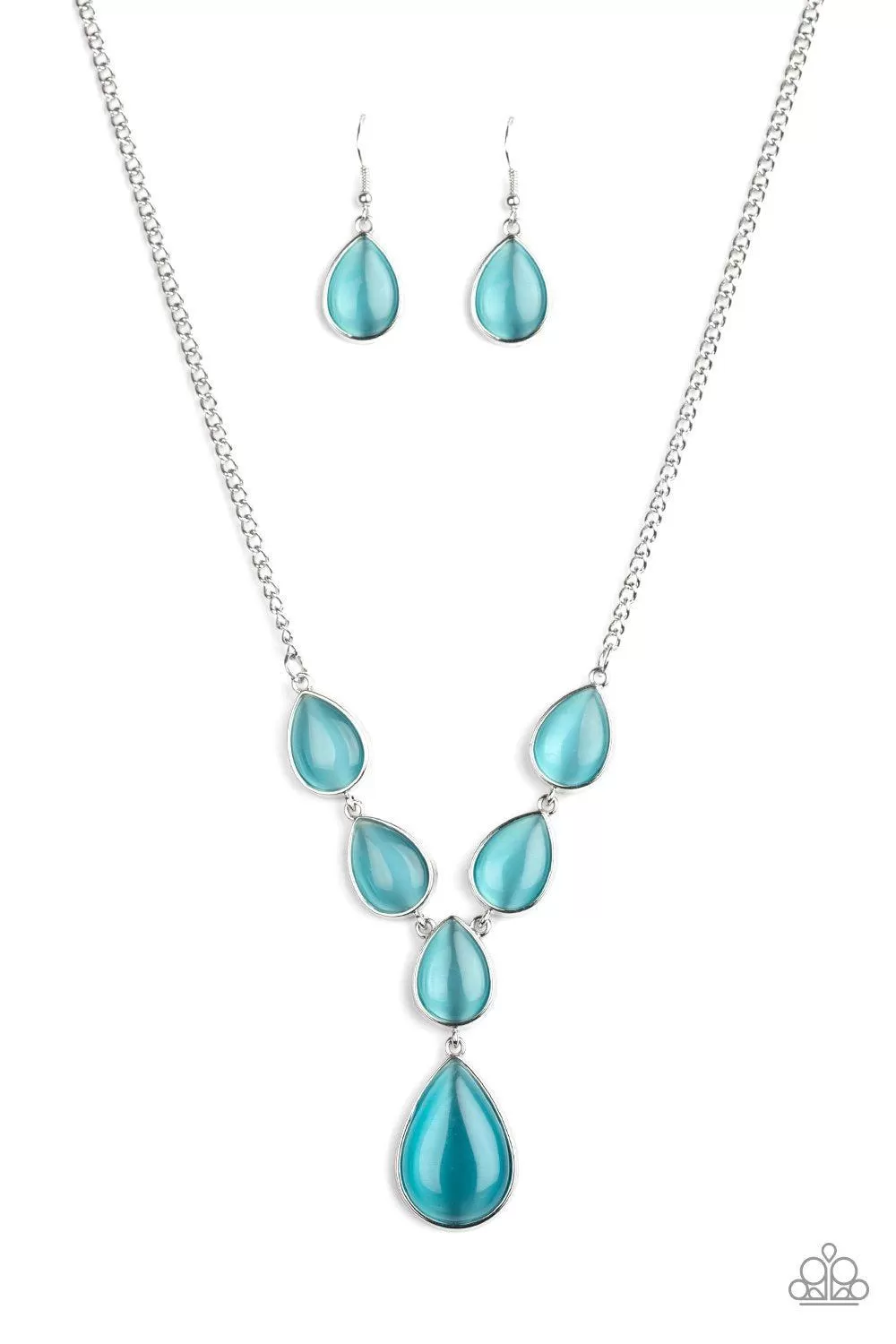 Dewy Decadence Blue Teardrop Cat's Eye Necklace - Paparazzi Accessories