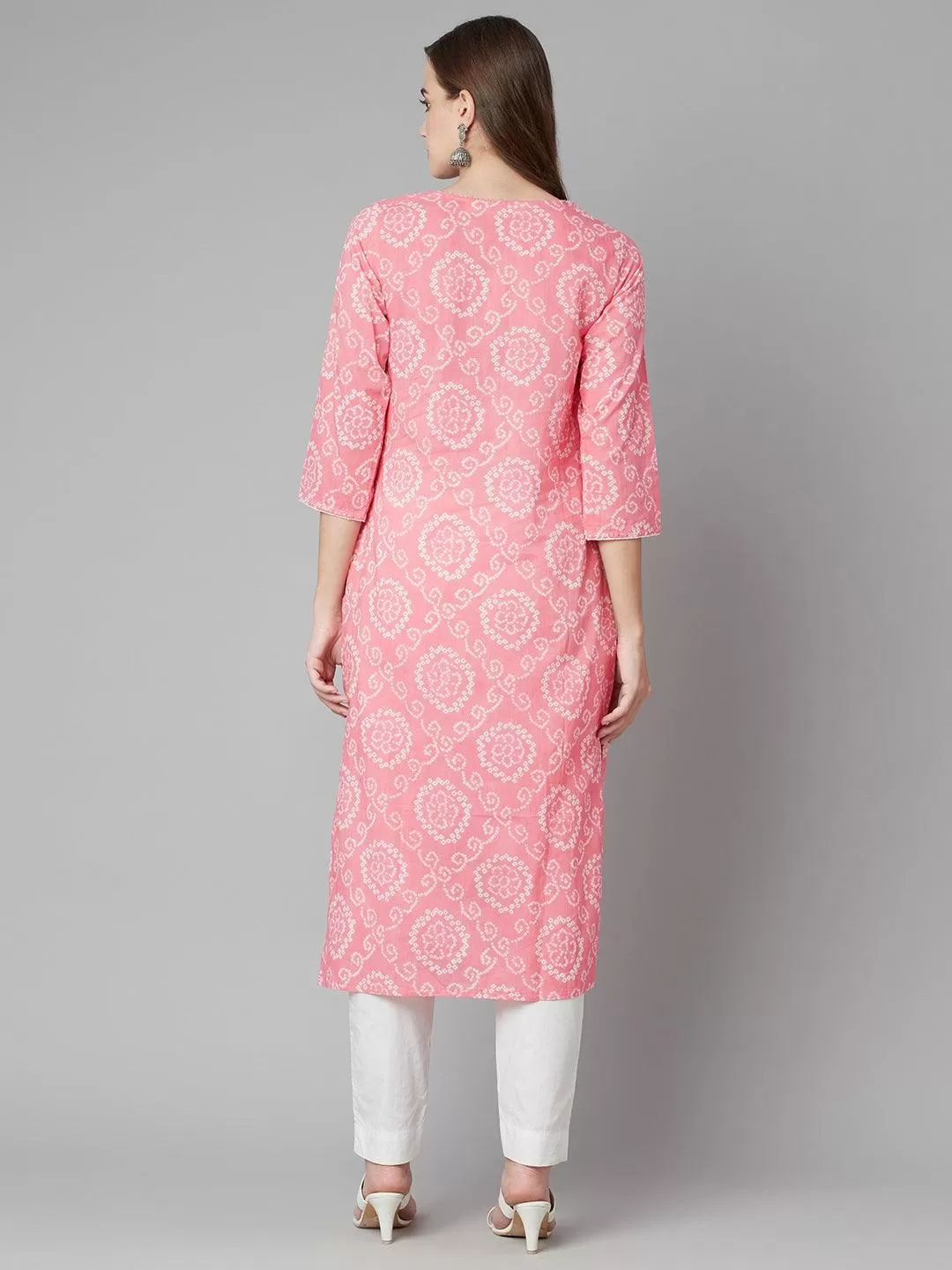 Divena Baby Pink Bandhej Straight Kurta