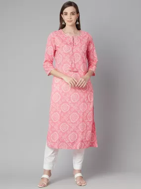 Divena Baby Pink Bandhej Straight Kurta