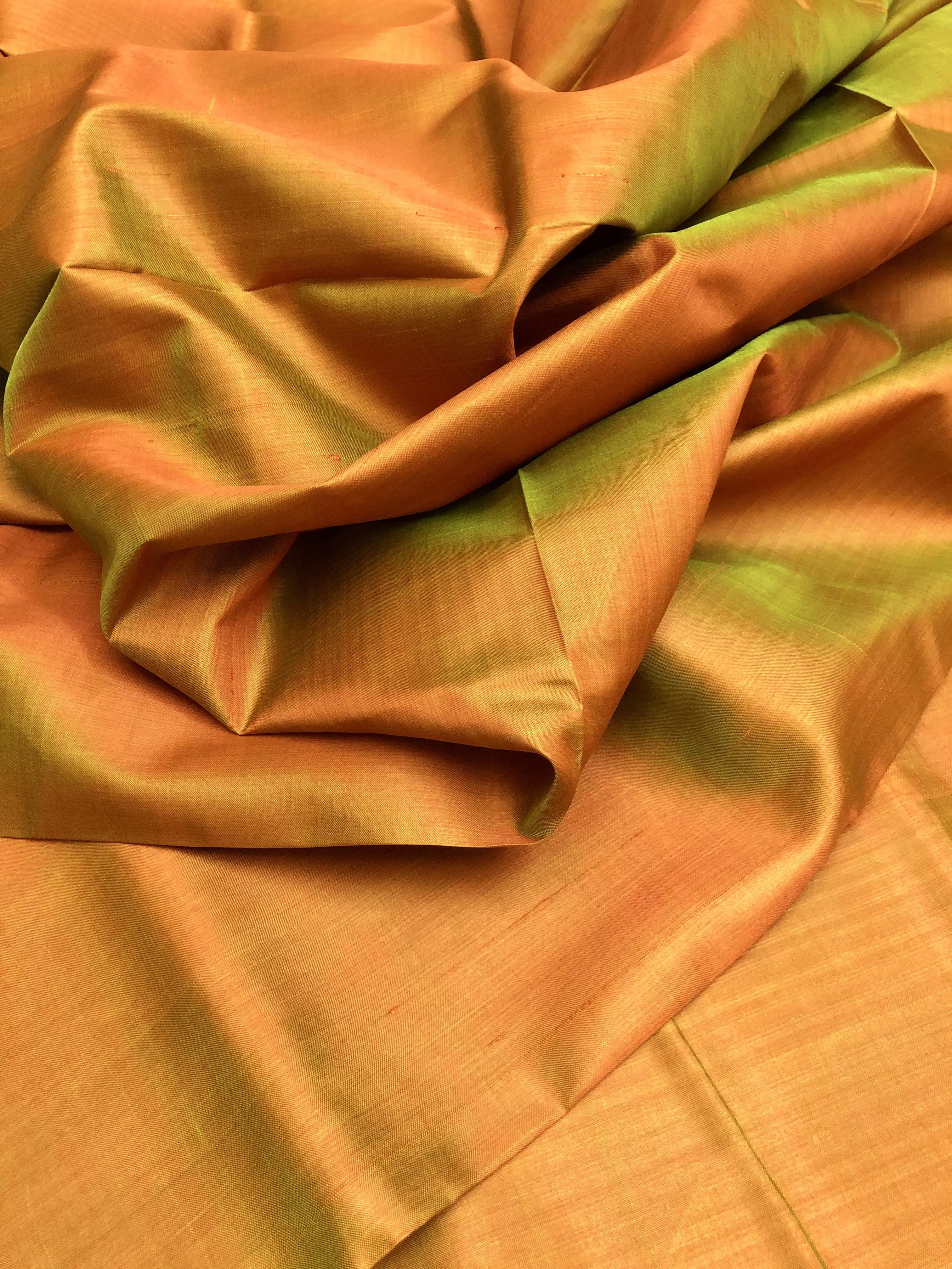 Dual Tone Rust and Green Color Bishnupur Silk Saree