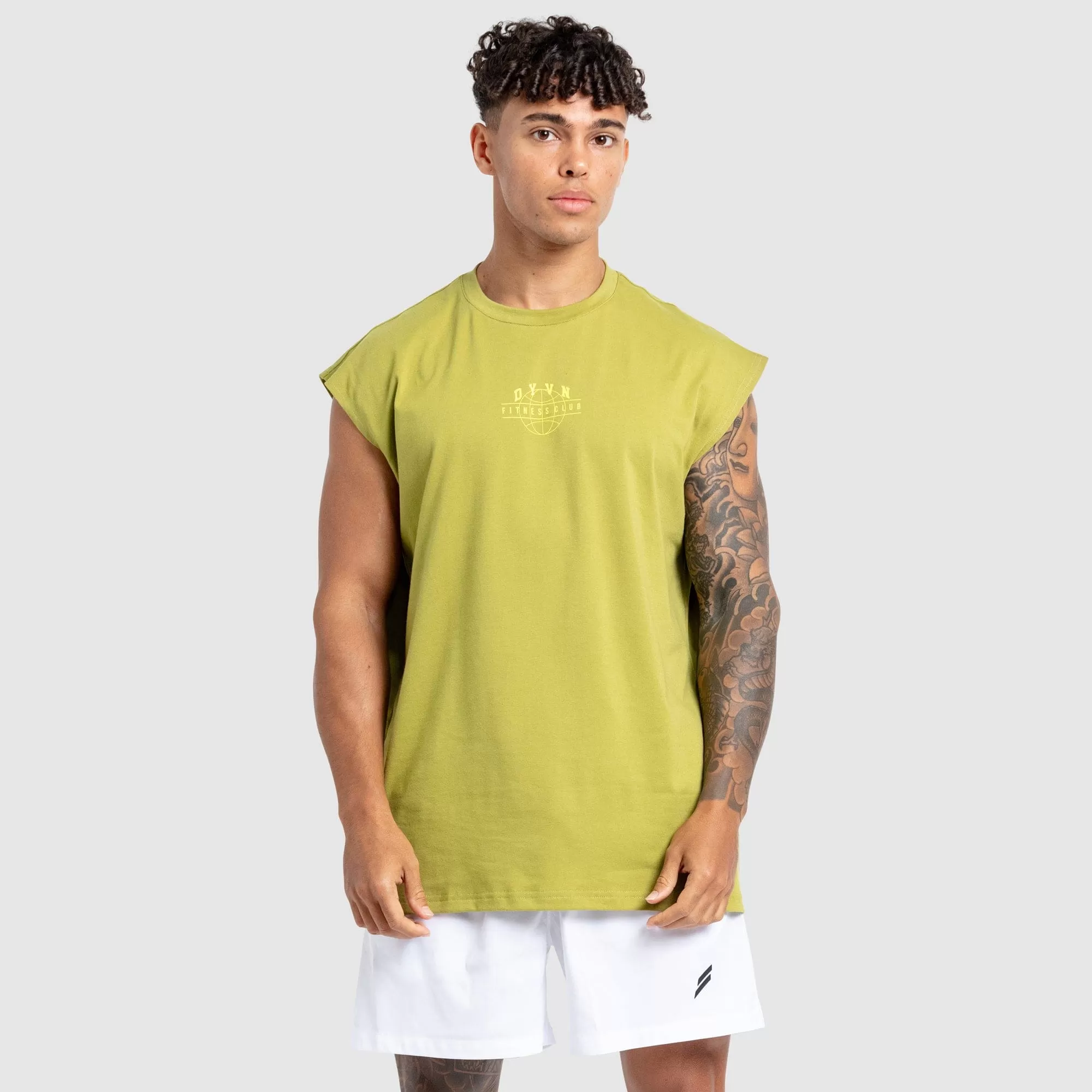 'DYVN' Fitness Club Cut Off Tank - Olive Green