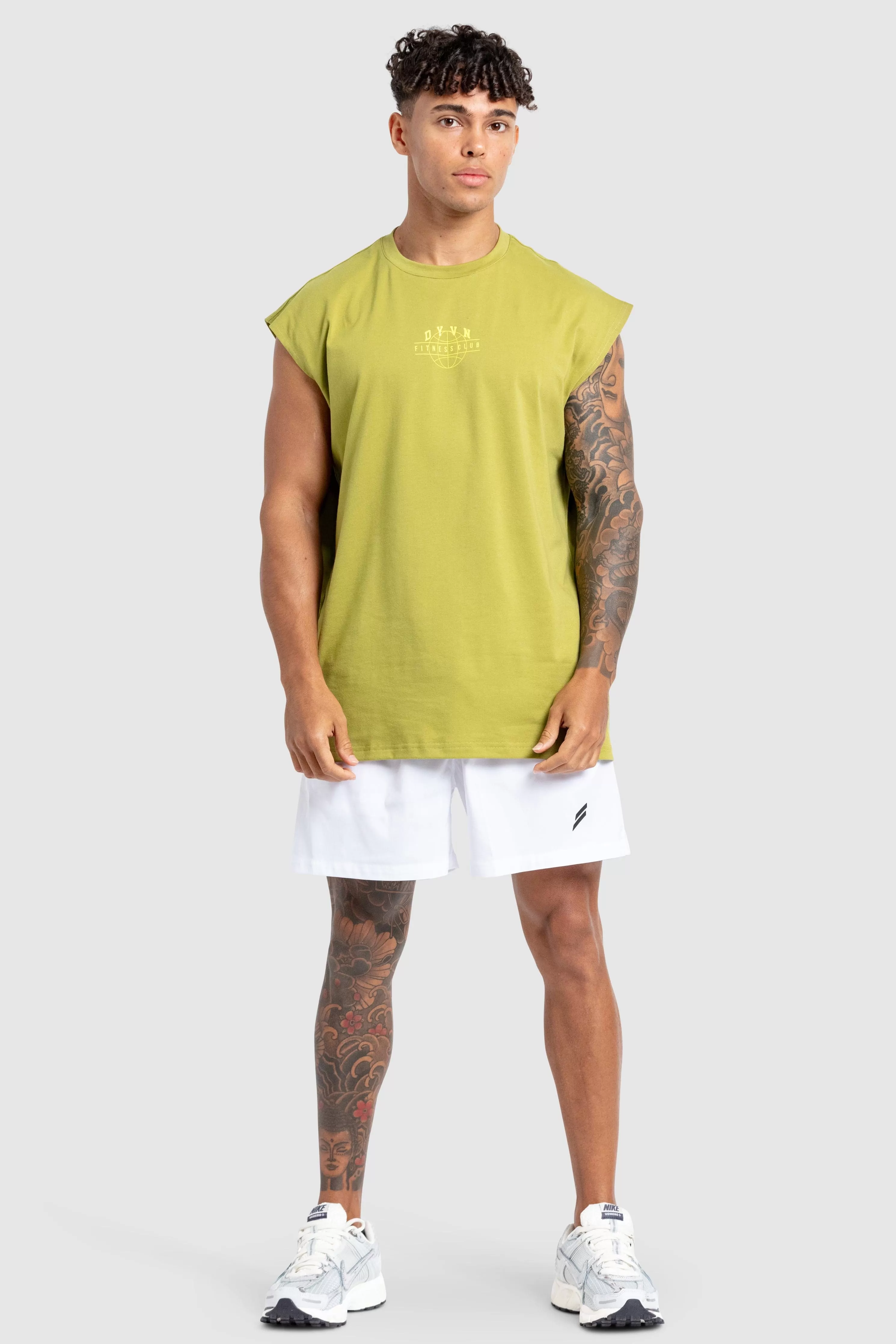 'DYVN' Fitness Club Cut Off Tank - Olive Green