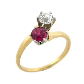 Edwardian 14kt/Platinum "Moi et Toi" Diamond   Pink Sapphire Bypass Ring