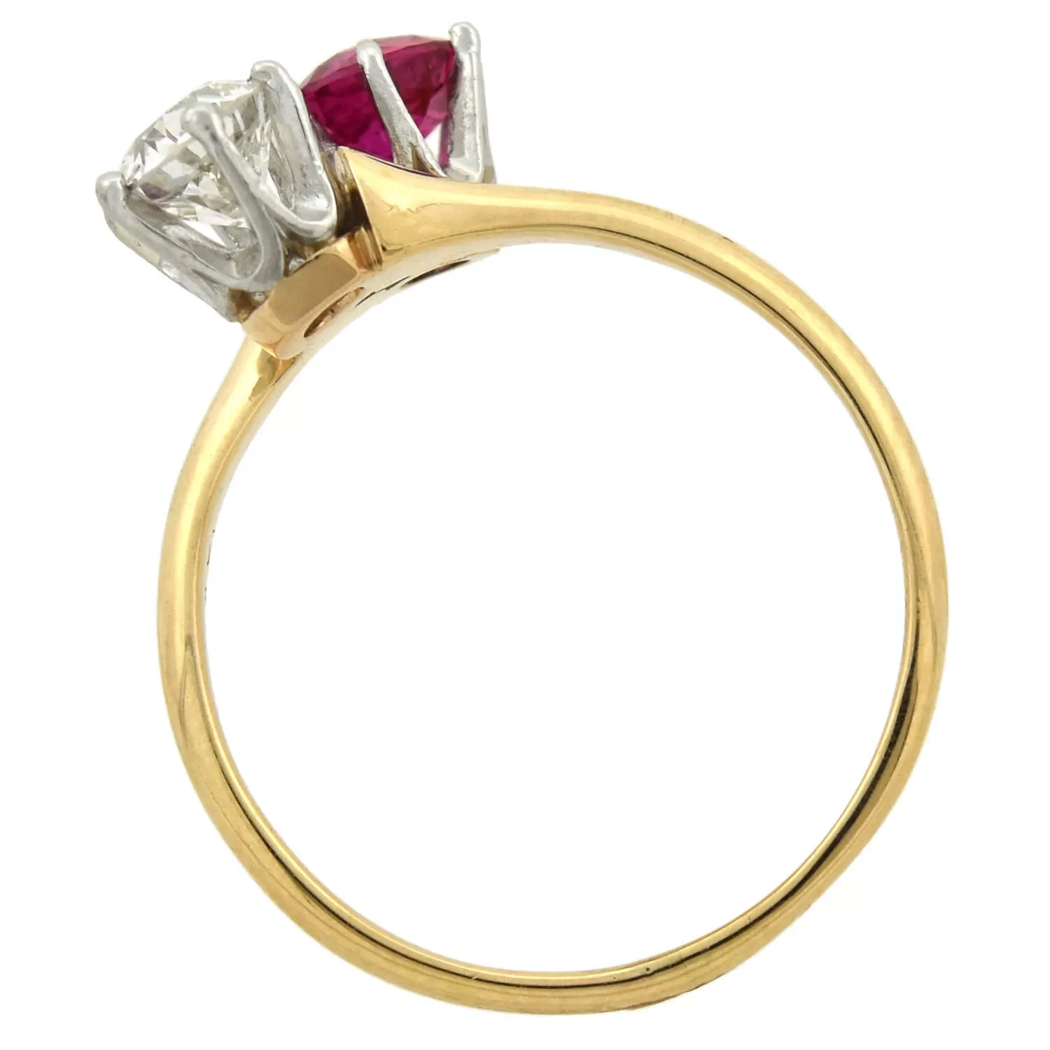 Edwardian 14kt/Platinum "Moi et Toi" Diamond   Pink Sapphire Bypass Ring