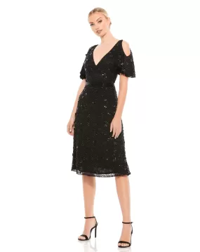 Embellished Cold Shoulder Cocktail Dress - FINAL SALE