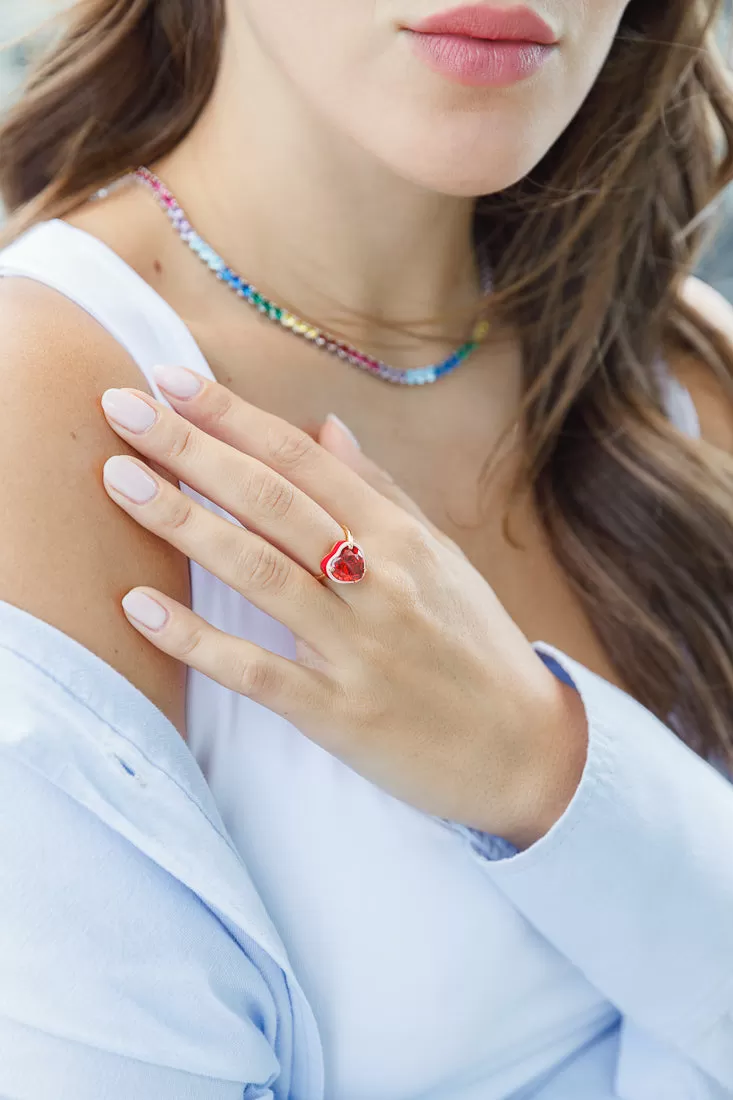 ENAMEL RED HEART RING