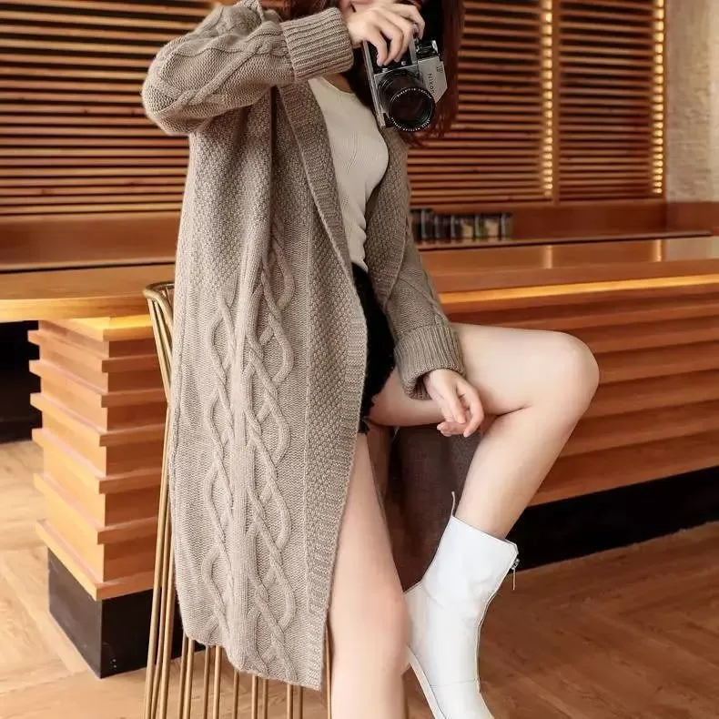 Fall Winter Women Knitted Cardigans Casual Hooded Long Sweaters