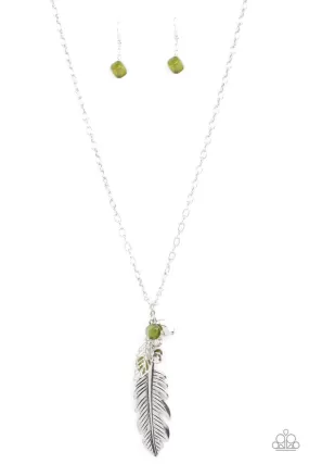 Feather Flair Green and Silver Feather Necklace - Paparazzi Accessories