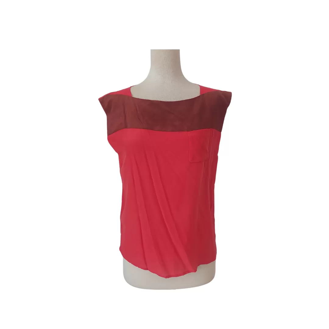 French Connection Red Sleeveless Silk Blouse | Gently Used |