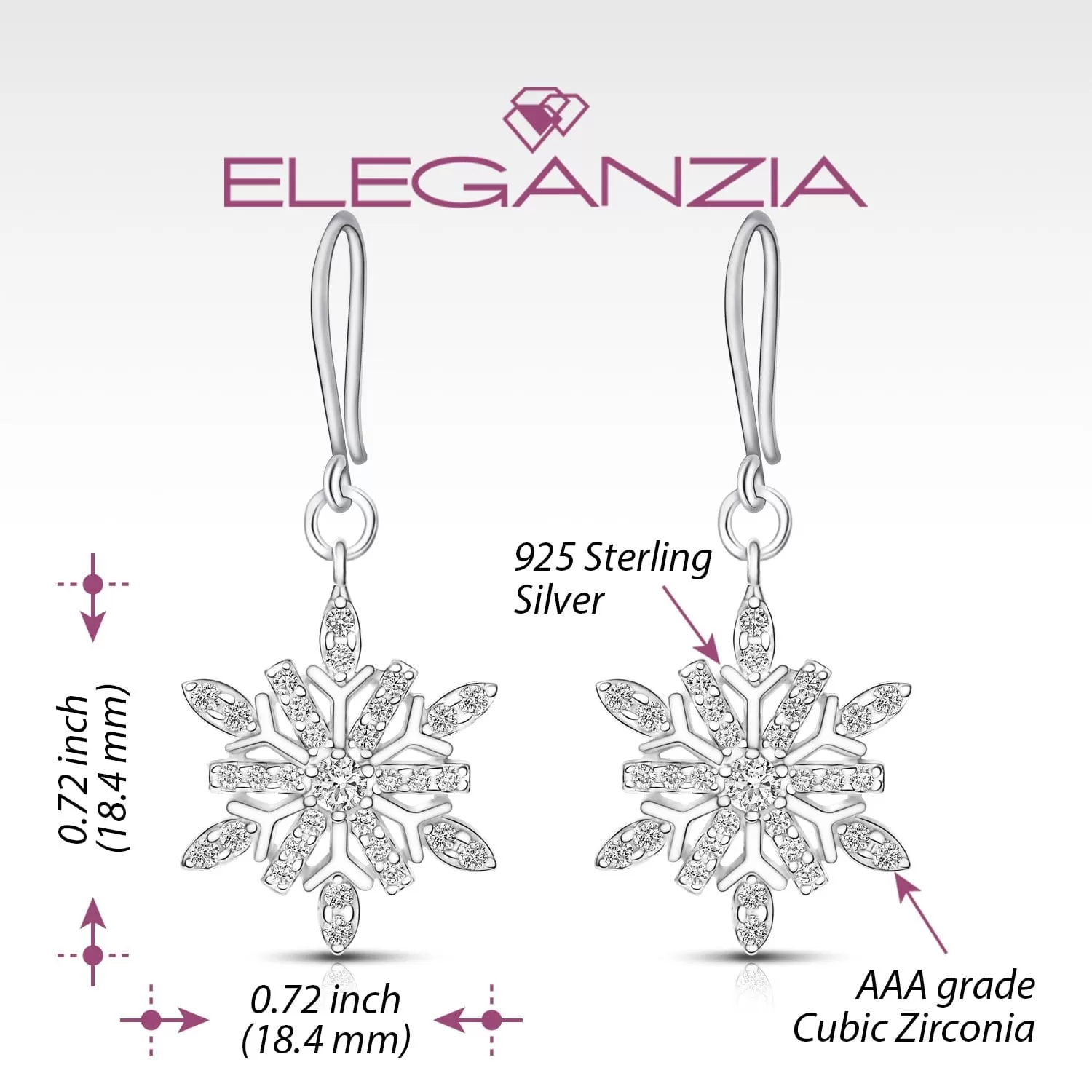 Frozen Winter CZ Snowflake Drop Earrings Silver