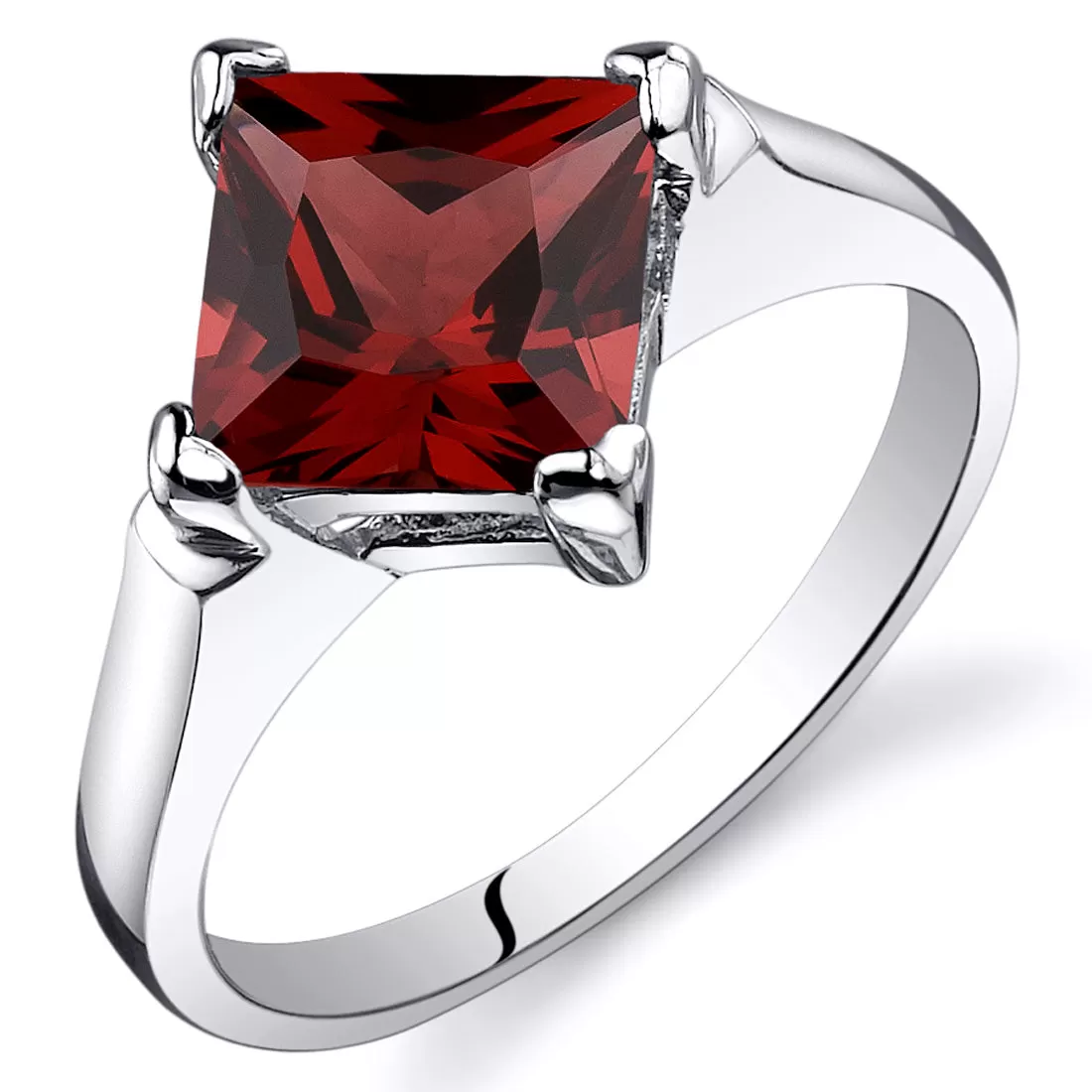 Garnet Ring Sterling Silver Princess Shape 2 Carats Size 5