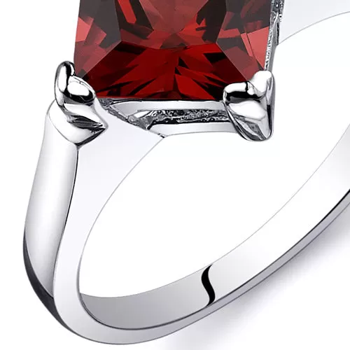 Garnet Ring Sterling Silver Princess Shape 2 Carats Size 5