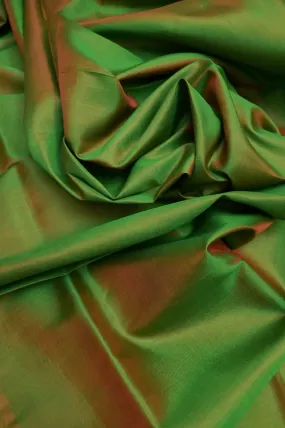 Green and Rust Color Dual Tone Bishnupur Katan Silk Saree with Hand-Painted Blouse Piece