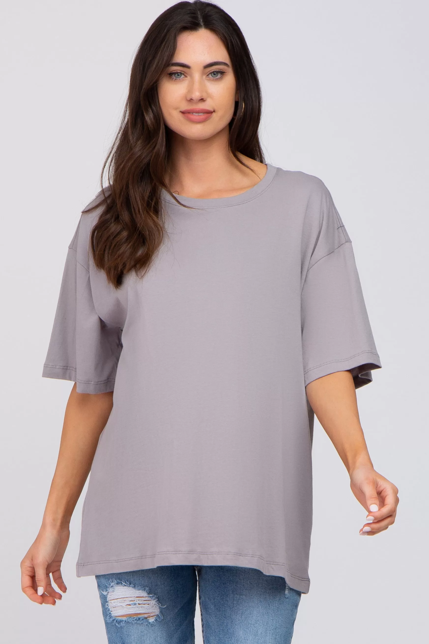 Grey Basic Oversized Maternity Tee