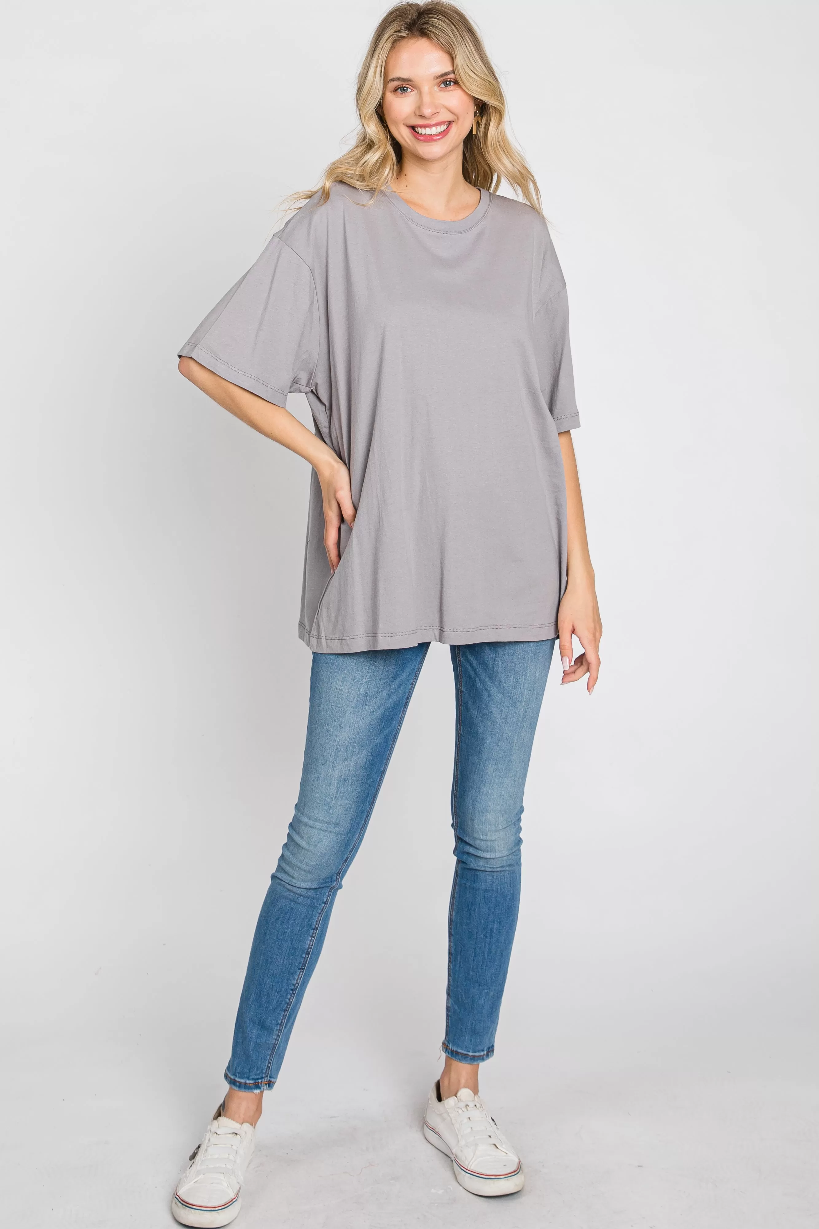 Grey Basic Oversized Maternity Tee