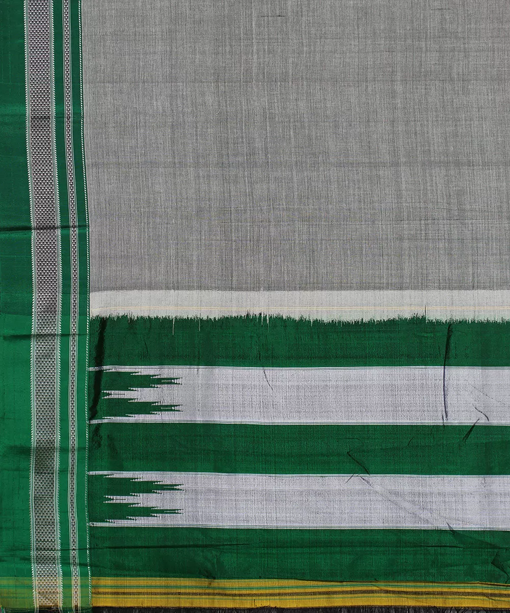 Grey green chikki paras border handwoven ilkal cotton silk saree