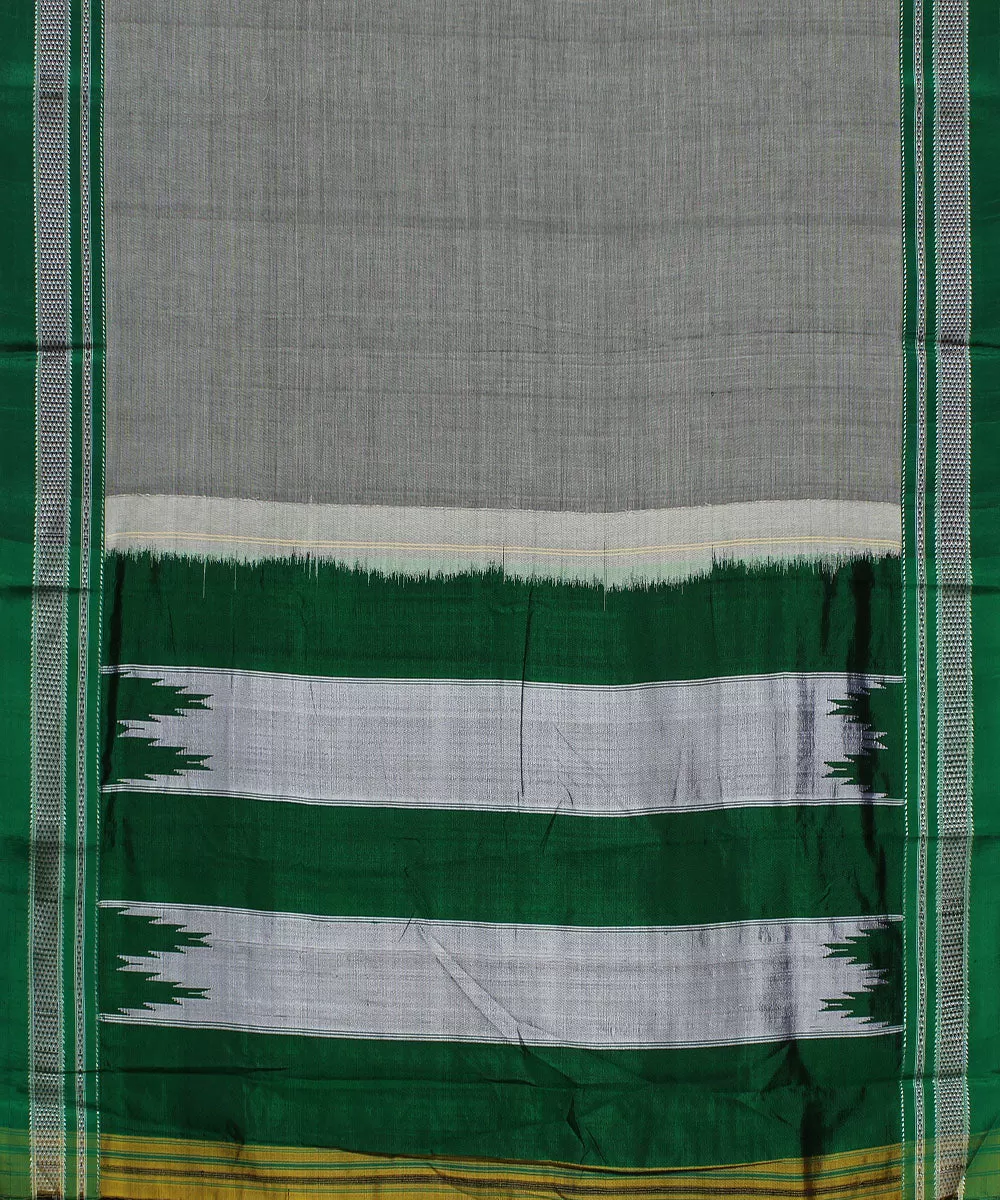 Grey green chikki paras border handwoven ilkal cotton silk saree