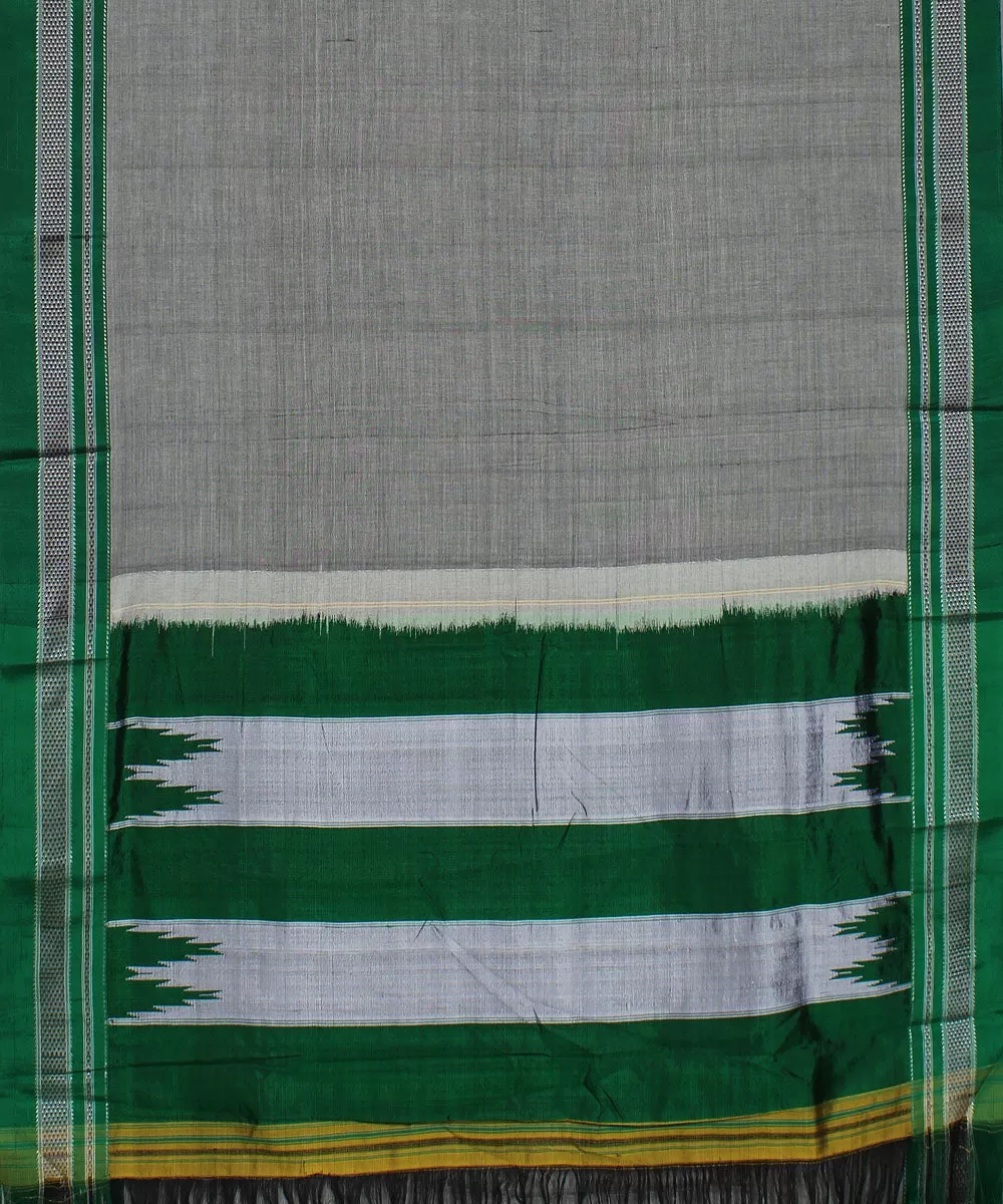 Grey green chikki paras border handwoven ilkal cotton silk saree