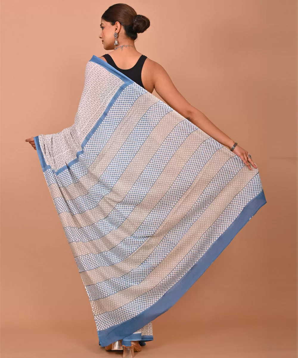 Grey indigo hand printed cotton bagru saree