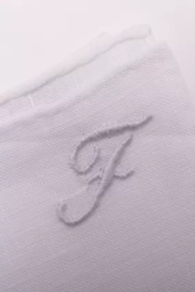 Hand-Embroidered Initial F White Linen Pocket Square